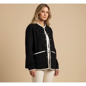 NEW Cicy Bell‎ Black White Size Large Contrast Piped Heart Button Jacket